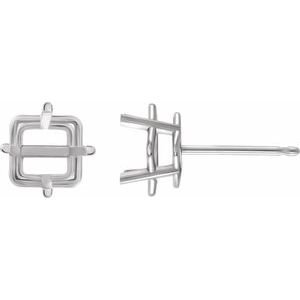 14K Witgoud 8 mm Princess 4-Prong Lichtgewicht Oorbelmontuur