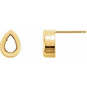 14K Geelgoud 7x5 mm Peer Back-Set Bezel Oorbelmontuur
