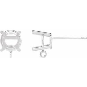 14K Witgoud 4.5 mm Rond 4-Prong Oorbel Top