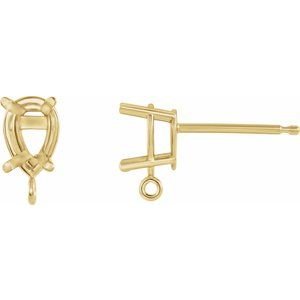 14K Geelgoud 6x4 mm Peer 4-Prong Oorbel Top
