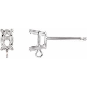 14K Witgoud 6x4 mm Ovaal 4-Prong Oorbel Top