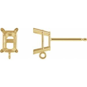 14K Geelgoud 7x5 mm Emerald 4-Prong Oorbel Top