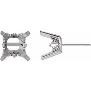 14K Witgoud 4.5x4.5 mm Princess 4-Prong Scroll Setting® Oorbelmontuur
