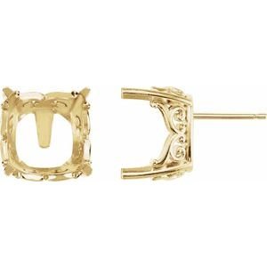 14K Geelgoud 6x6 mm Cushion 4-Prong Vintage-Inspired Scroll Oorbelmontuur