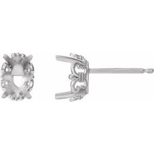 14K Witgoud 6x4 mm Ovaal 4-Prong Flora Oorbelmontuur