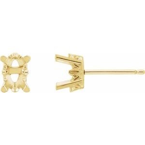 14K Geelgoud 6x4 mm Ovaal 4-Prong Scroll Setting® Oorbelmontuur