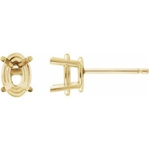 14K Geelgoud 5.5x4.5 mm Ovaal 4-Prong Lichtgewicht Oorbelmontuur