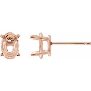 14K Roségoud 8x6 mm Ovaal 4-Prong Lichtgewicht Oorbelmontuur