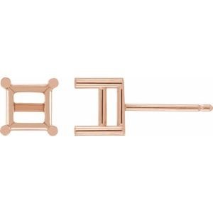 14K Roségoud 4.5x4.5 mm Princess 4-Prong Chaton Oorbelmontuur
