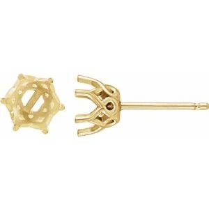 14K Geelgoud 6 mm Rond 6-Prong Oorbelmontuur