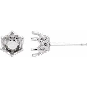 14K Witgoud 6.5 mm Rond 6-Prong Oorbelmontuur