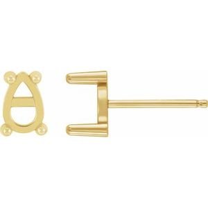 14K Geelgoud 9x6 mm Peer 4-Prong Cabochon Oorbelmontuur