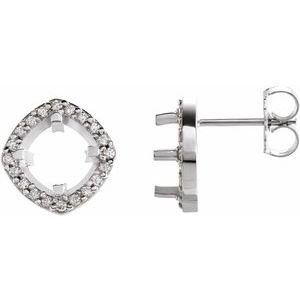 18K Witgoud 9x9 mm Cushion 1/2 CTW Natuurlijke Diamant Semi-Gezet Halo-stijl Oorbellen