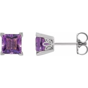 14K Witgoud 4.5 mm Princess 4-Prong Scroll Oorbelmontuur - Afbeelding 2