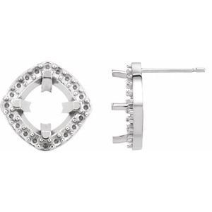 18K Witgoud 9x9 mm Cushion Halo-stijl Oorbelmontuur
