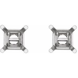 14K Witgoud 6 mm Princess 4-Prong Oorbelmontuur - Afbeelding 2
